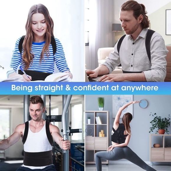 Women or Men Back Brace Support Straightener Lumbar Adjustable Vest Black M - Picture 7 of 9